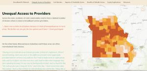 Storymap highlighting unequal access to internet service providers across Missouri